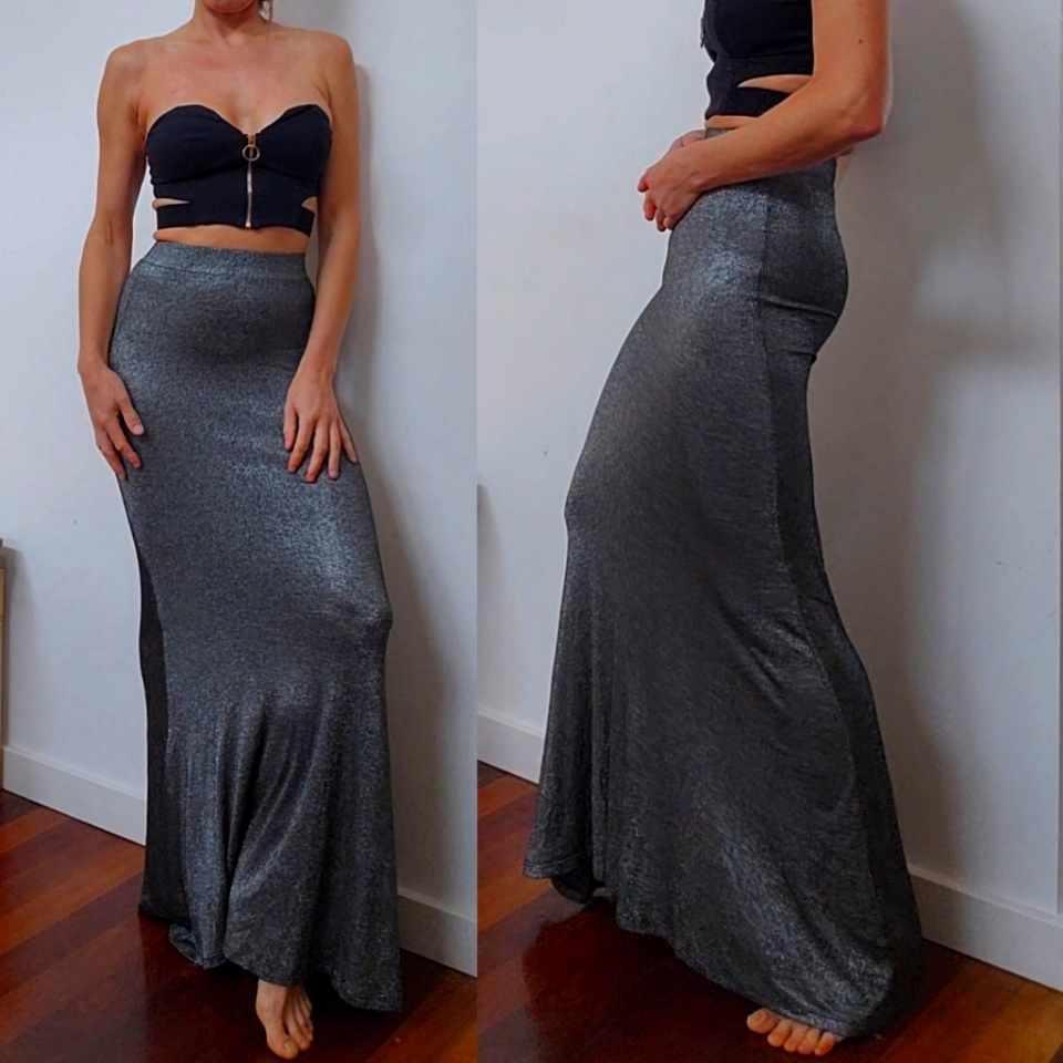Ssense Dune Energy Again La Metallic Thin Chain Mail Look Knit Maxi Skirt Xs/S